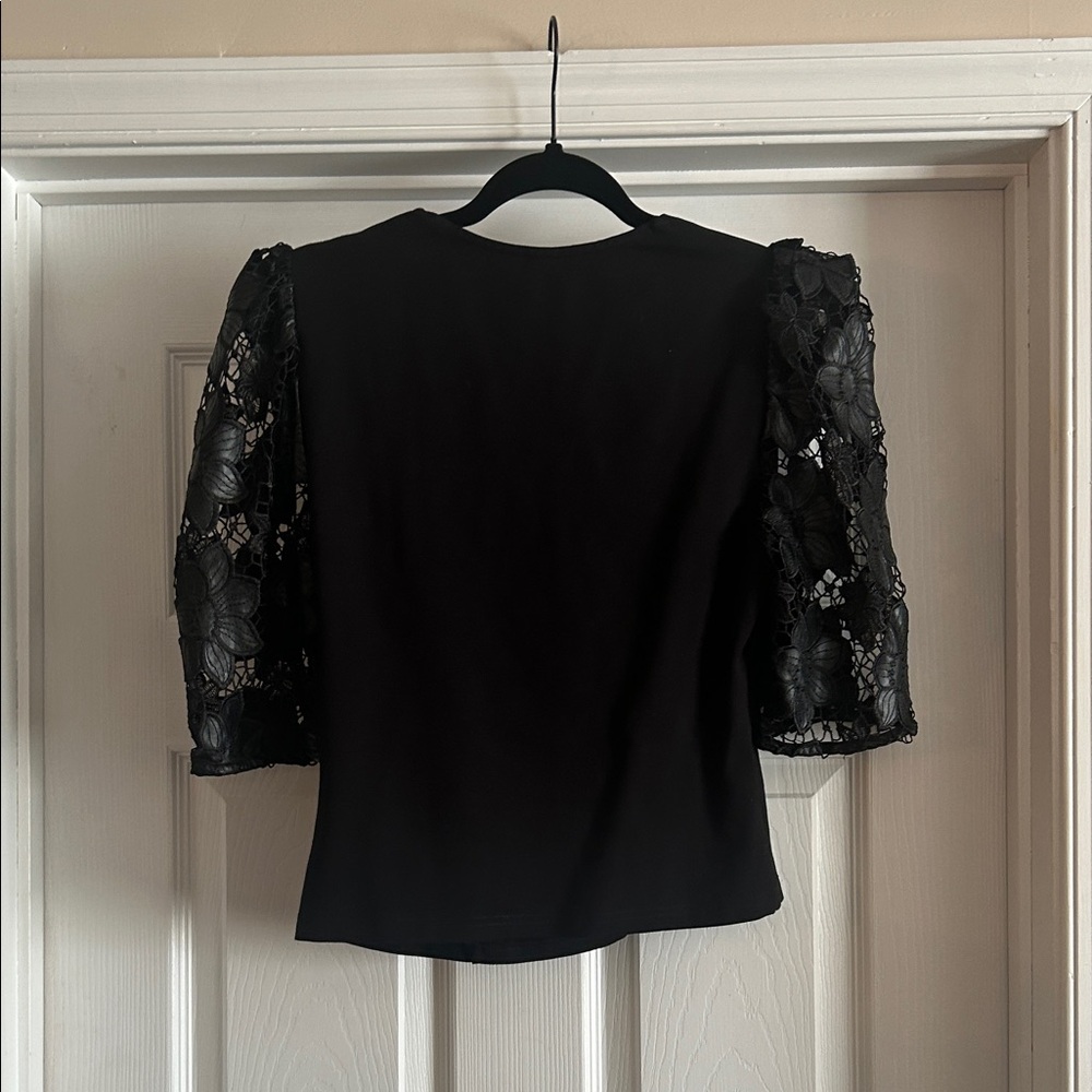 Anthropologie Dolan Black Lace Sleeve Square Neck Women's Top - Picture 8 of 8
